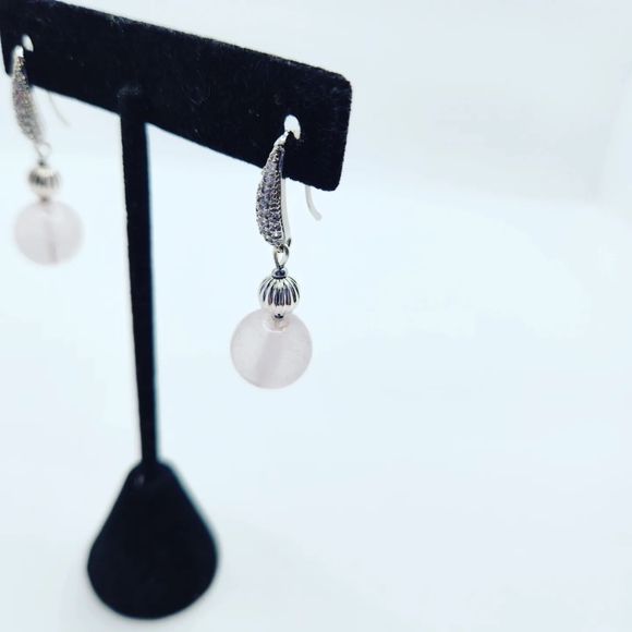 Rose Quartz Zirconia Stainless steel clasp Earrings - Picture 3 of 3